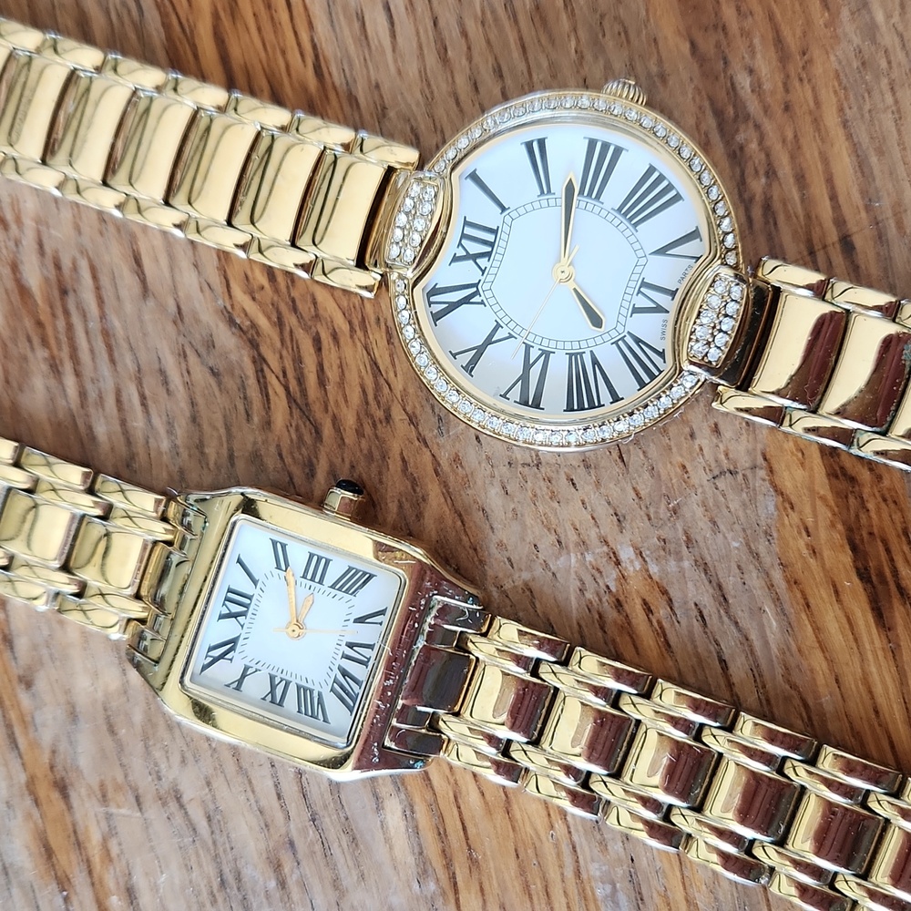 2‎ BRONZO ITALIA Watches Gold  Rhinestones Mother of Pearl Wristbands Women